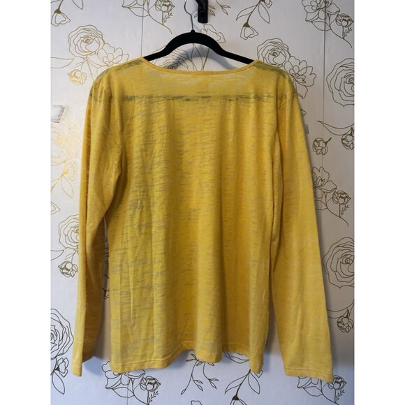 Sundance Shirt Top Womens Size Large Yellow Floral Burn Out Tee Long Sleeve 075 - Picture 5 of 5